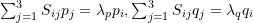 Rendered by QuickLaTeX.com \sum_{j=1}^3S_{ij}p_j=\lambda_p p_i, \sum_{j=1}^3S_{ij}q_j=\lambda_q q_i