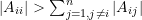 |A_{ii}|>\sum_{j=1, j\ne i}^n|A_{ij}|