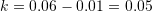 Rendered by QuickLaTeX.com k=0.06-0.01=0.05