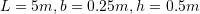 L=5m, b=0.25m, h=0.5m