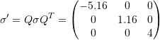 \[ \sigma'=Q\sigma Q^T=\left(\begin{matrix}-5.16&0&0\\0&1.16&0\\0&0&4\end{matrix}\right) \]
