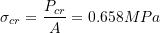 \[\sigma_{cr} = \frac{P_{cr}}{A} = 0.658MPa\]