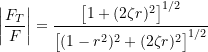 \[ \left| \frac{F_T}{F} \right| = \frac{\big[1+(2 \zeta r)^2\big]\strut^{1/2}}{\big[(1-r^2)^2+(2\zeta r)^2\big]\strut^{1/2}} \]