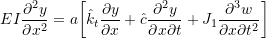 \[EI \frac{\partial ^{2} y}{\partial x^{2}} = a\bigg[\hat{k}_{t}\frac{\partial y}{\partial x}  + \hat{c}\frac{\partial ^{2} y}{\partial x \partial t} + J_1 \frac{\partial ^{3} w}{\partial x \partial t^{2}}\bigg]\]