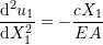 \[ \frac{\mathrm{d}^2u_1}{\mathrm{d}X_1^2}=-\frac{cX_1}{EA} \]